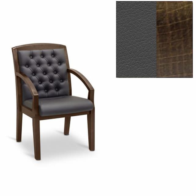 Кресло посетителя Юнитекс Граф+с утяжкой экокожа премиум темно-серая CN1118/дерево-тёмный орех аида