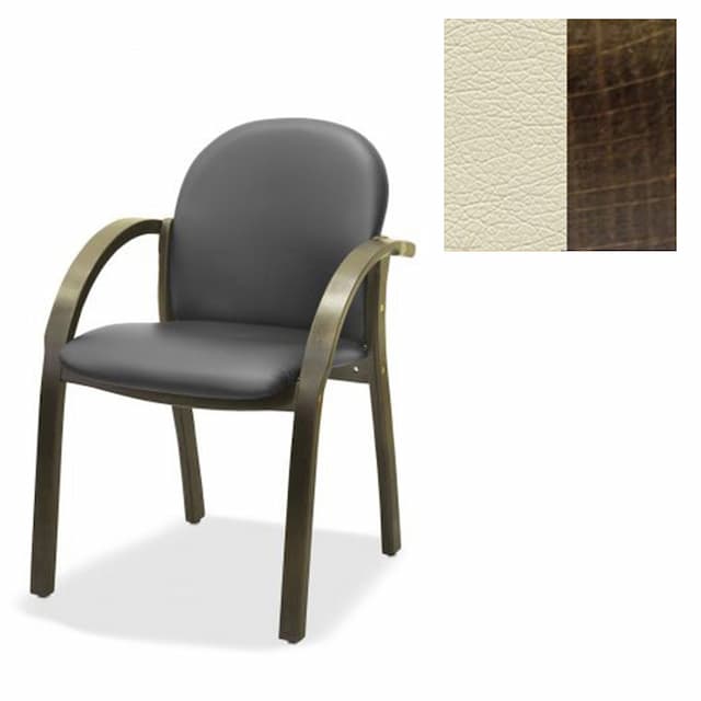 Офисный стул Юнитекс Джуно люкс экокожа премиум светло-бежевая CN1112/дерево-тёмный орех аида